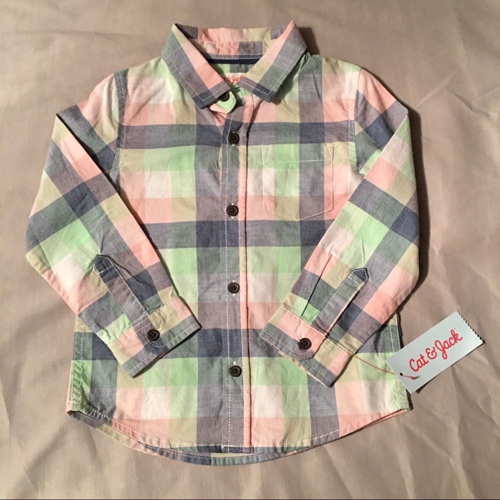 Pastel Plaid Long Sleeve Button Down Shirt